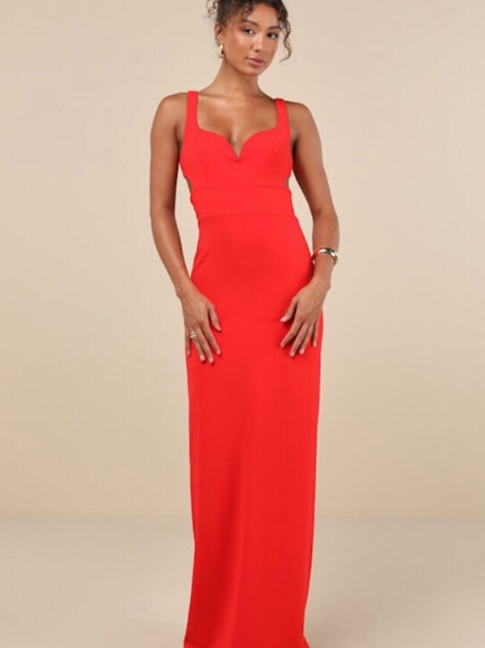 Lulu’s Simply Desirable Red Sleeveless Cutout Column Maxi Dress